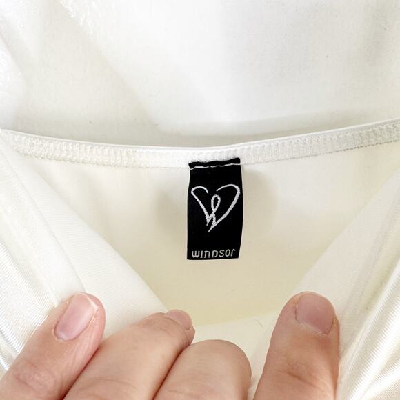 Windsor Lola High Slit White Satin Maxi Dress Bridal Event Sexy Dance NEW Size S - Picture 8 of 16